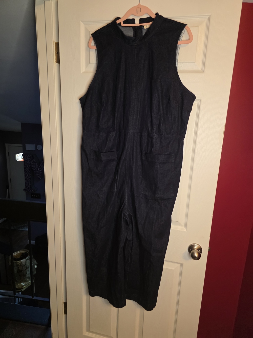 Eloquii Sleeveless Dark Blue Denim Jumpsuit